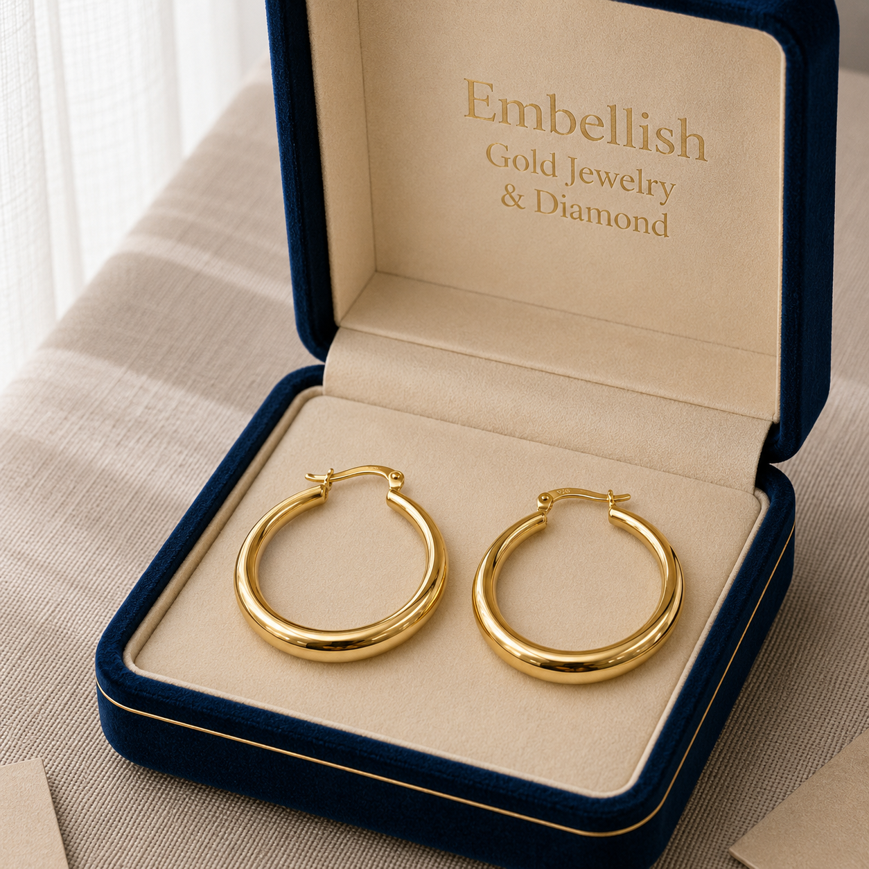 18k Gold Plain Round Loop Earrings - 18k Gold Earrings - Embellish Gold Jewelry & Diamond