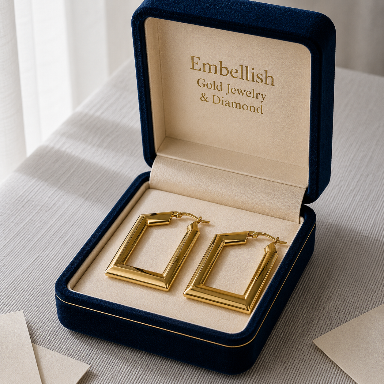 18k Gold Plain Cube Loop Earrings - 18k Gold Earrings - Embellish Gold Jewelry & Diamond