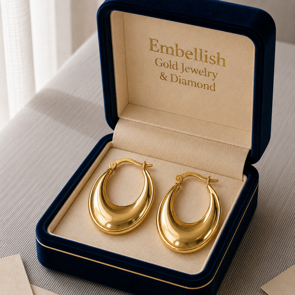 18k Gold Oval Loop Earrings - 18k Gold Earrings - Embellish Gold Jewelry & Diamond