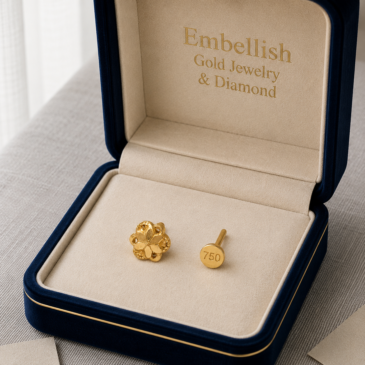 18k Gold Spiral Flower Nose Pin - 18k Gold Nose Pin - Embellish Gold Jewelry & Diamond