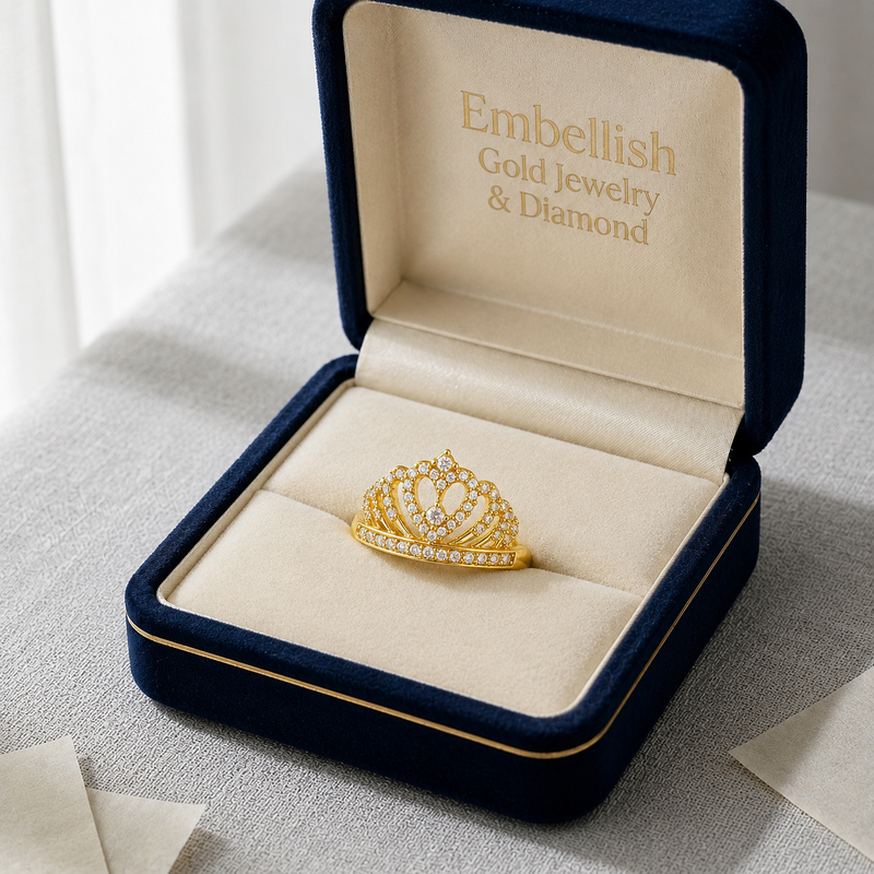 18k Gold Super Light Hollow Crown Stone Ring - Best Seller - Embellish Gold