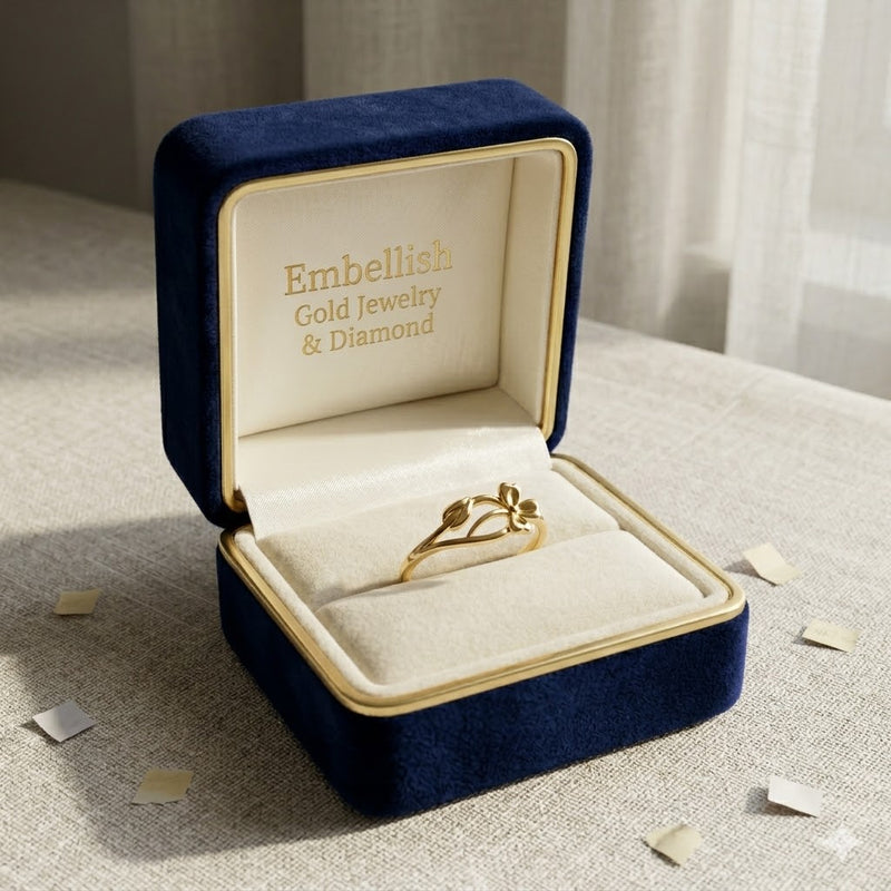 18k Gold Leaf with 3 Petal Ring - 18k Gold Ring - Embellish Gold Jewelry & Diamond