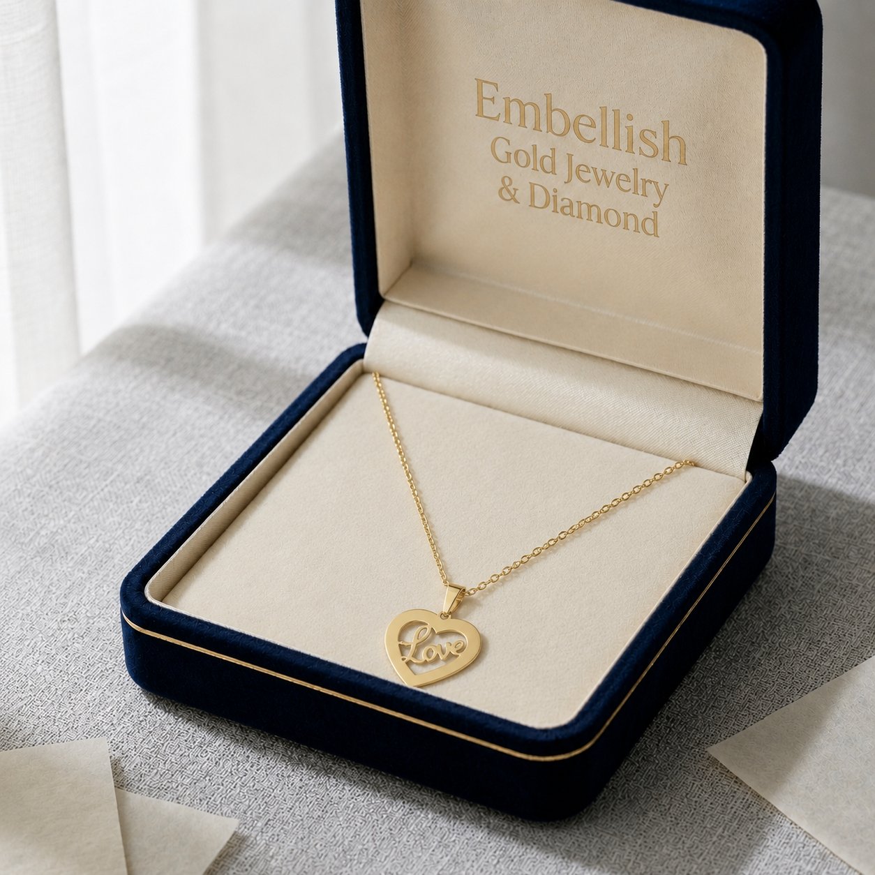 18K Real Gold Heart with Love Necklace - Festive Collection - Embellish Gold