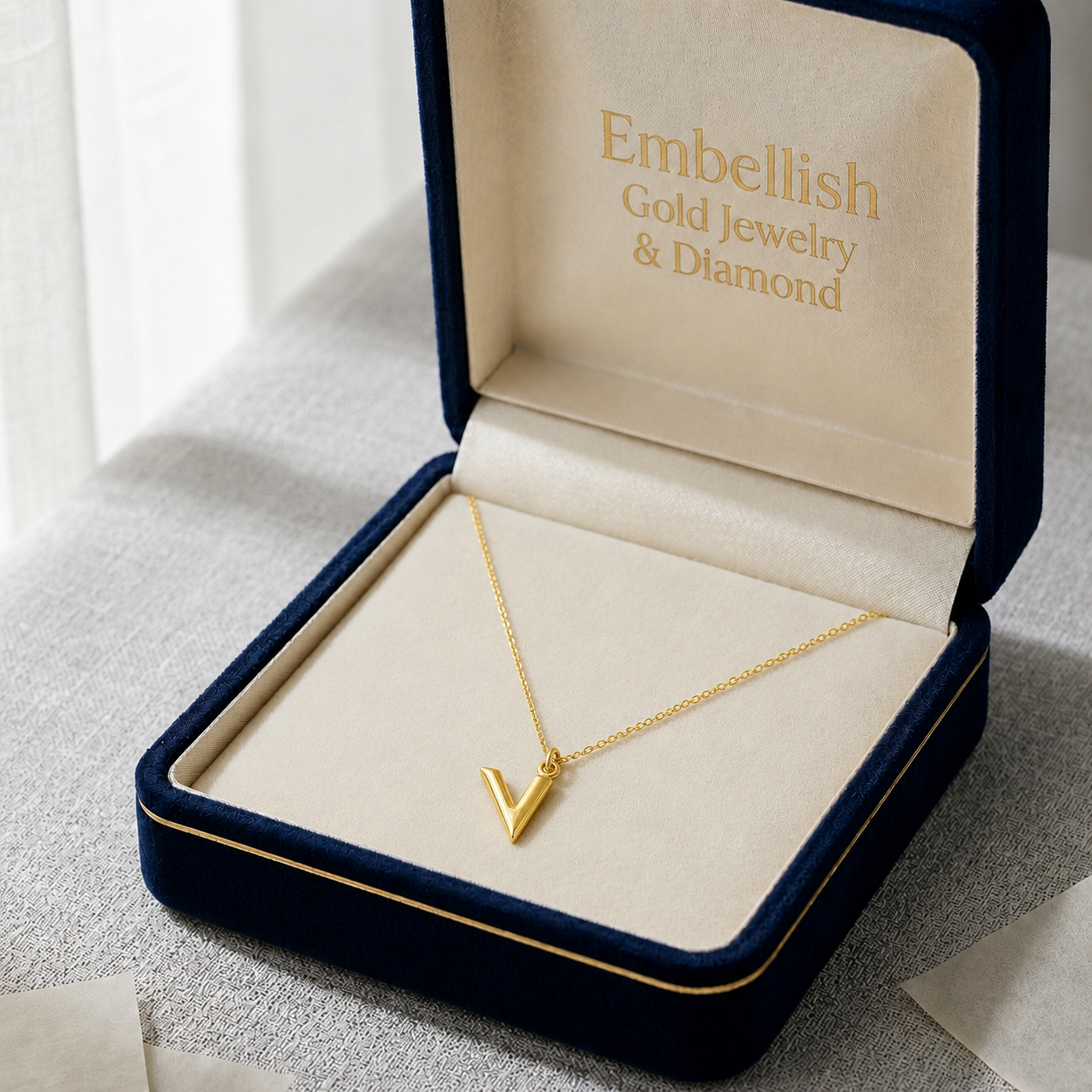 18K Real Gold V Necklace - 18k Gold Necklace - Embellish Gold