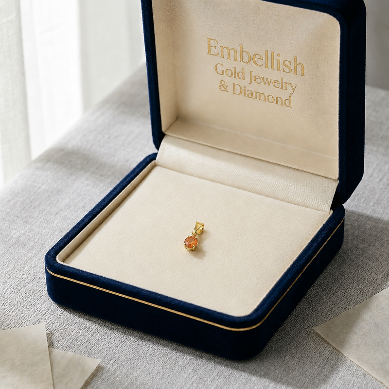 18k Gold Orange Zircon Pendant - 18k Gold Pendant - Embellish Gold Jewelry & Diamond