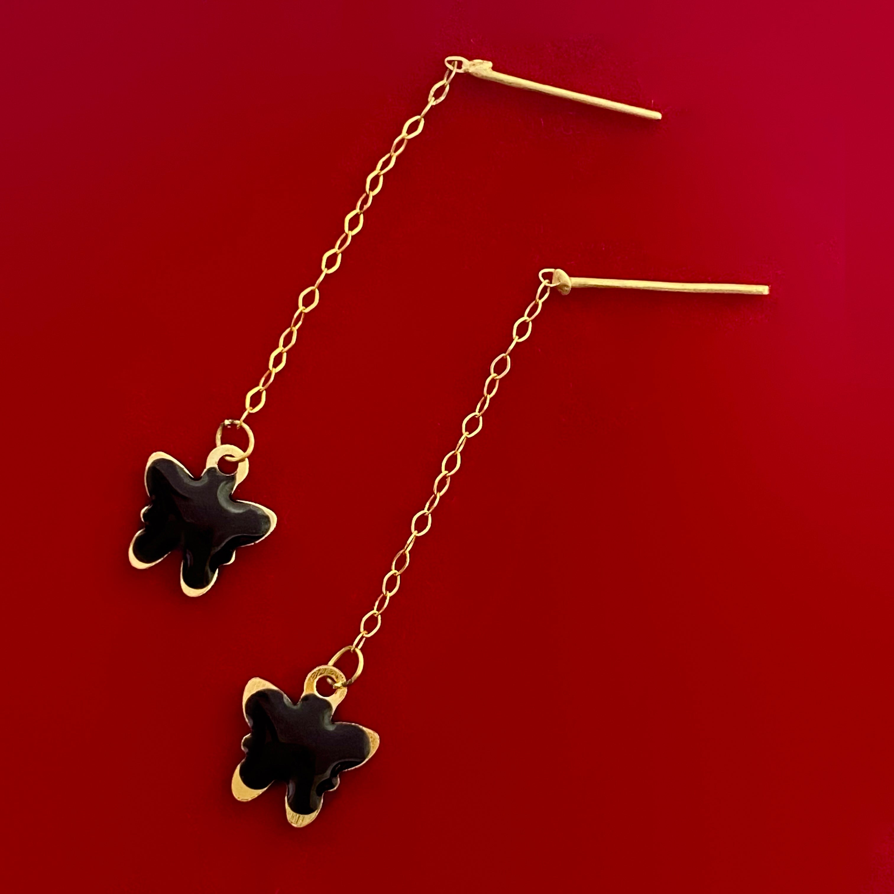 18k Butterfly black dangling earrings - Embellish Gold