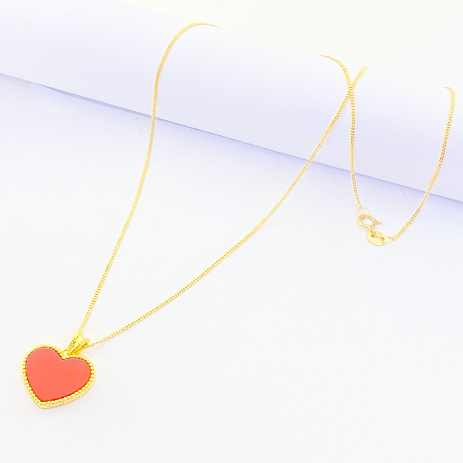 18k Gold Red Agate Heart Necklace - 18k Gold Necklace - Embellish Gold