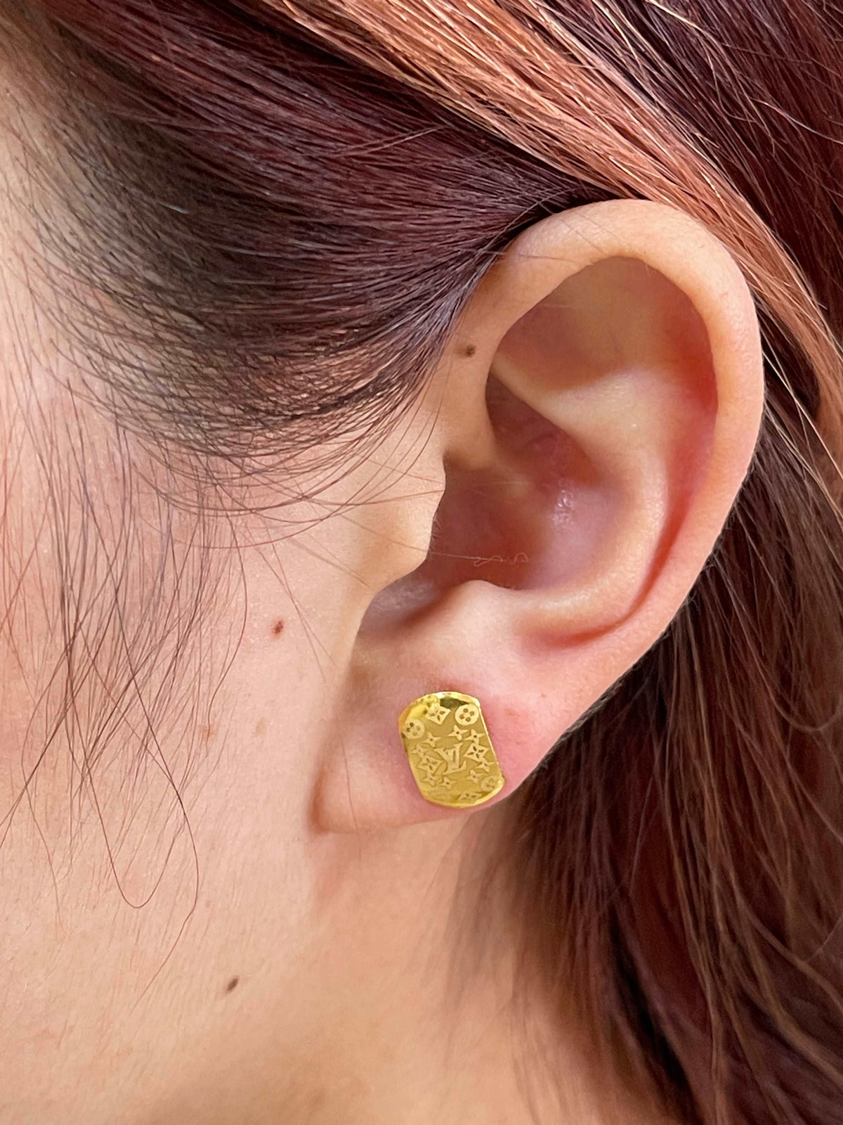 18k Real Gold LV texture Earrings - Embellish Gold