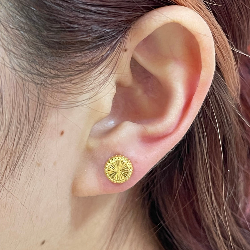 18K Real Gold Round Cut Earrings - 18k Gold Earrings - Embellish Gold