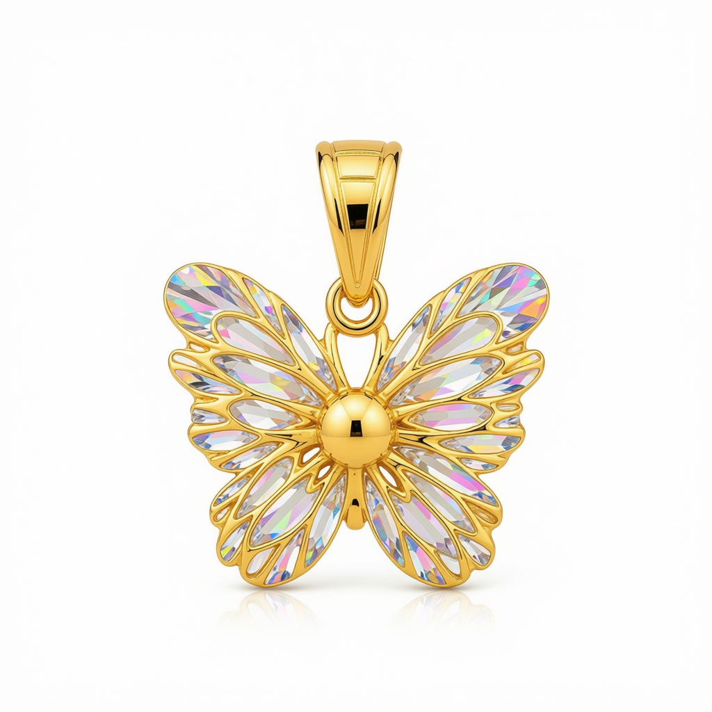 18k Gold Shiny Butterfly Pendant - 18k Gold Pendant - Embellish Gold Jewelry & Diamond