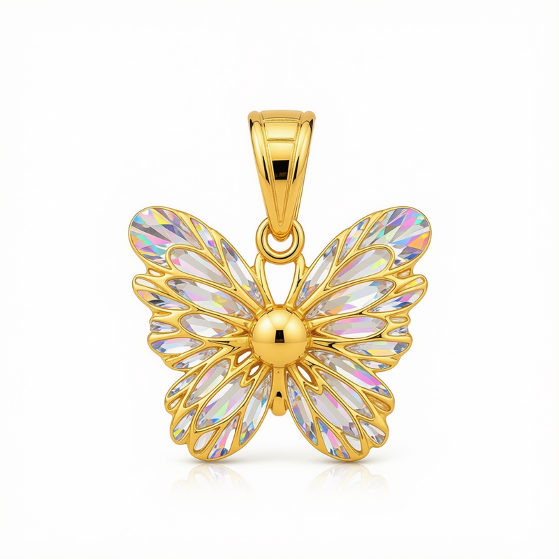 18k Gold Shiny Butterfly Pendant - 18k Gold Pendant - Embellish Gold Jewelry & Diamond