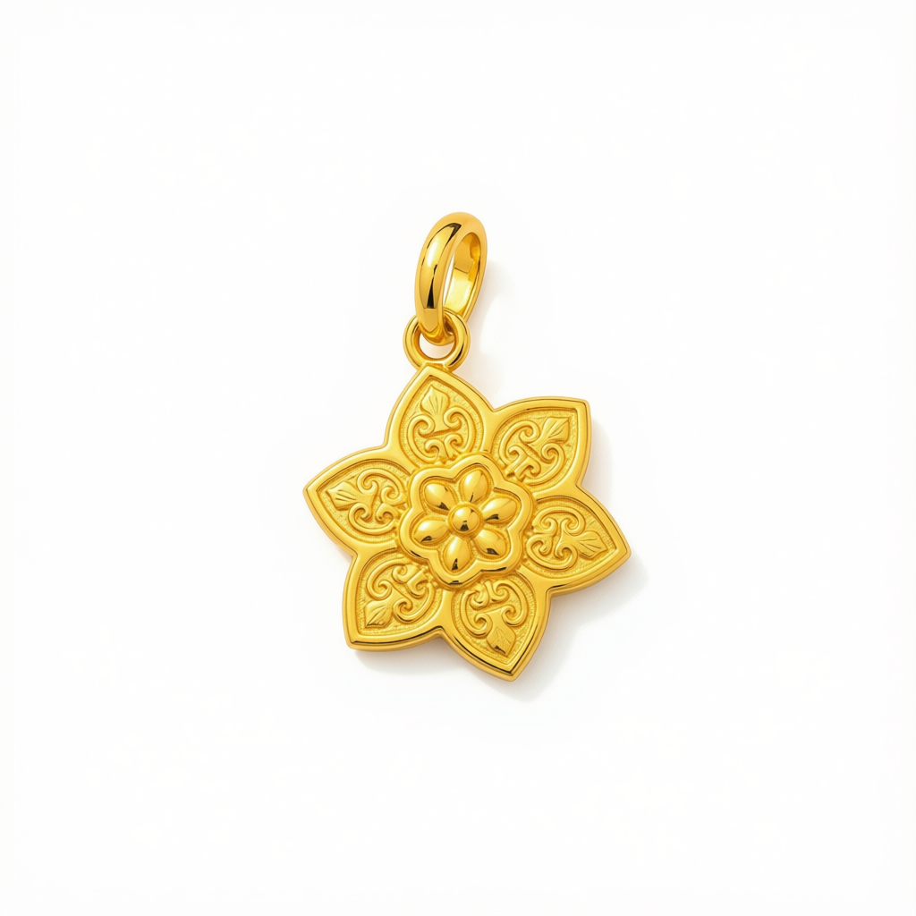 18k Gold Flower Style Star Pendant