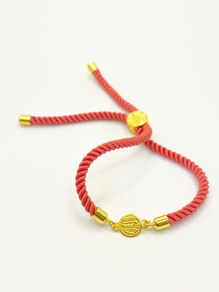 18K Gold Multi Color Thread Adjustable Coin Bracelet - Embellish Gold