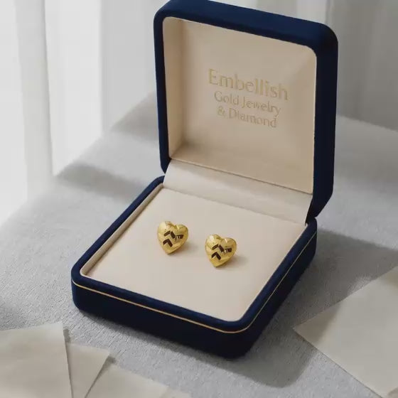 18k Gold Line Heart Screw Earrings - 18k Gold Earrings - Embellish Gold