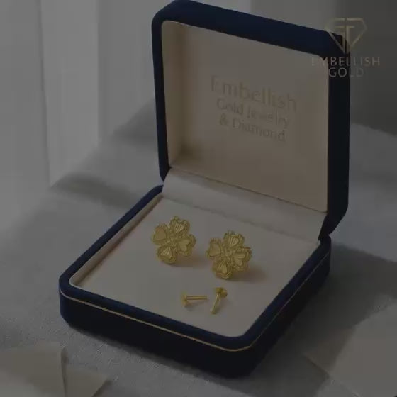 18K Real Gold Four Petals Earrings - 18k Gold Earrings - Embellish Gold