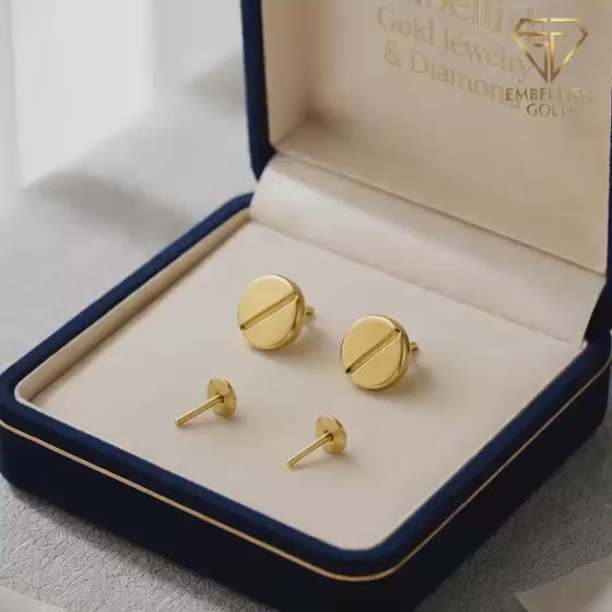 18k Gold Button Screw Earrings - 18k Gold Earrings - Embellish Gold