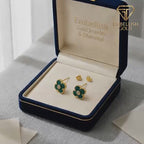 18K Real Gold VCA Green Stone Earrings