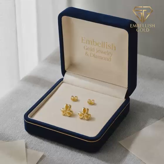 18K Real Gold Three Petal Flower Earrings - 18k Gold Earrings - Embellish Gold