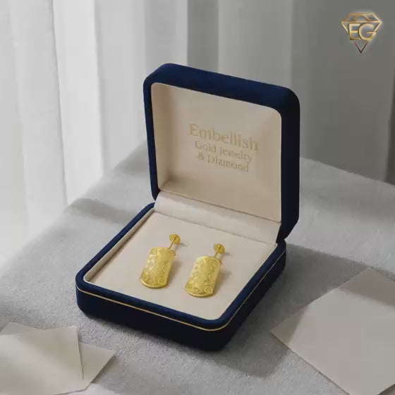 18K Real Gold Lv Texture Earrings - 18k Gold Earrings - Embellish Gold