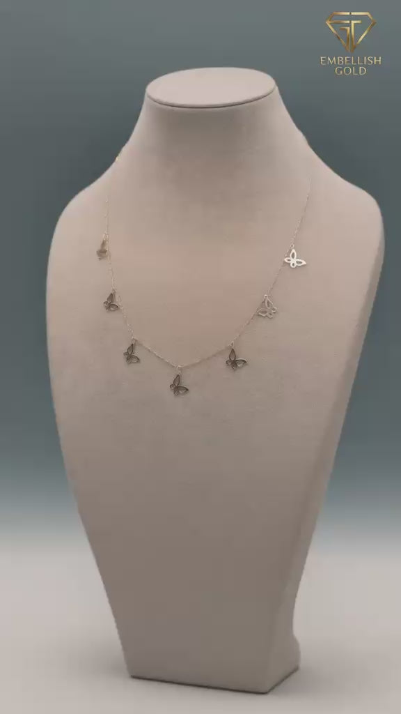 18k Gold 7 Plain Butterfly Necklace - 18k Gold Necklace - Embellish Gold Jewelry & Diamond