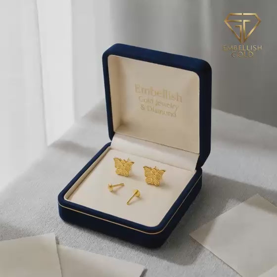 18K Real Gold Butterfly Earrings - 18k Gold Earrings - Embellish Gold