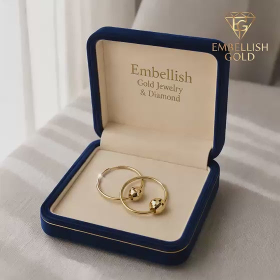 18k Gold Dia Cut Ball Loop Earrings - 18k Gold Earrings - Embellish Gold Jewelry & Diamond