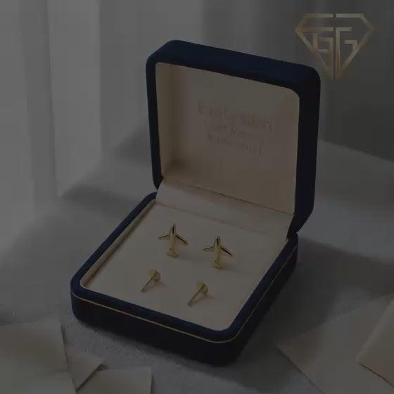 18k Gold Airplane Screw Earrings - 18k Gold Earrings - Embellish Gold Jewelry & Diamond