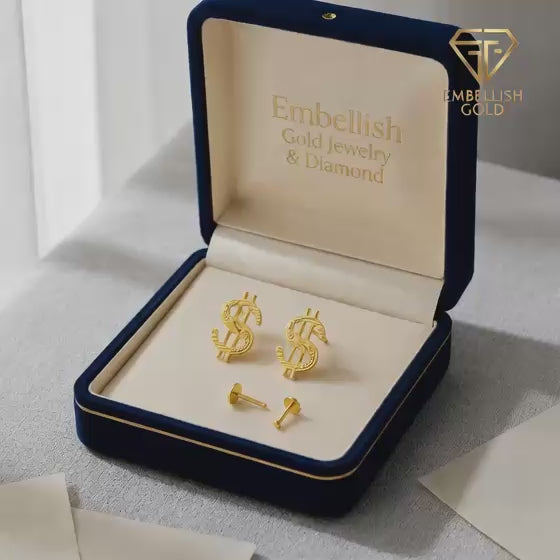 18K Real Gold Dollar Style Earrings - 18k Gold Earrings - Embellish Gold