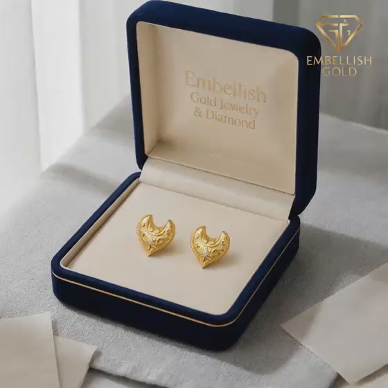 18k Gold Flame Heart Screw Earrings - 18k Gold Earrings - Embellish Gold