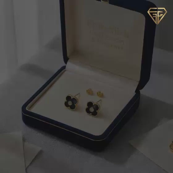 18K Real Gold VCA Black Stone Earrings - 18k Gold Earrings - Embellish Gold