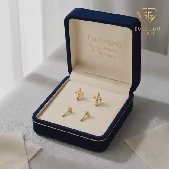 18k Gold Bubble Cross Earrings - 18k Gold Earrings - Embellish Gold Jewelry & Diamond