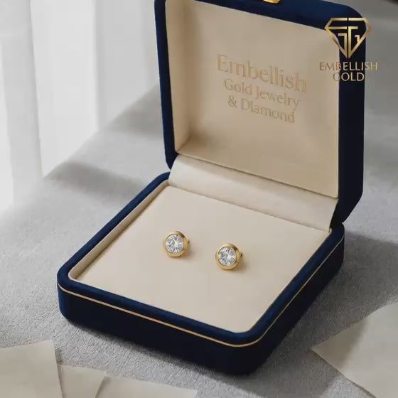 18k Gold Zircon Round Earrings - ad collection - Embellish Gold Jewelry & Diamond