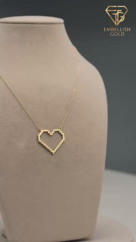 18k Gold Puzzled Heart Necklace - 18k Gold Necklace - Embellish Gold Jewelry & Diamond