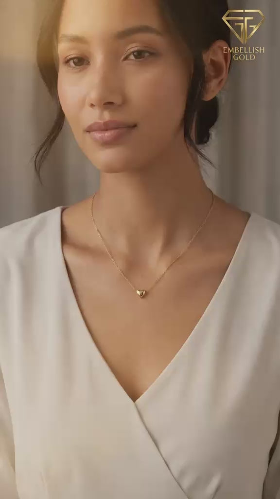 18k Gold Attached Small Heart Necklace - 18k Gold Necklace - Embellish Gold Jewelry & Diamond