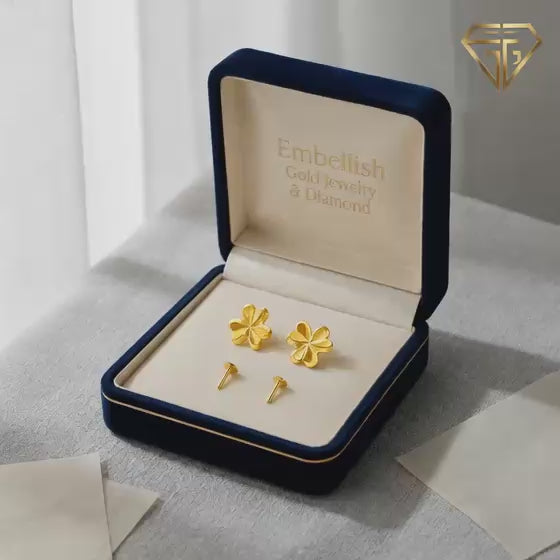 18k Real Gold 3 Petal Earrings - 18k Gold Earrings - Embellish Gold