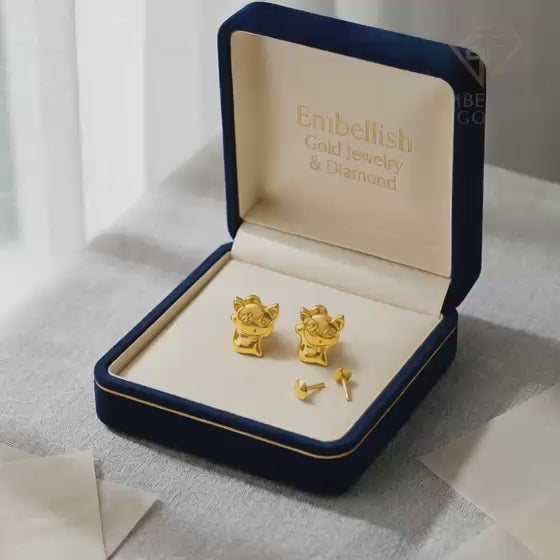 18K Real Gold Kitty Earrings - 18k Gold Earrings - Embellish Gold