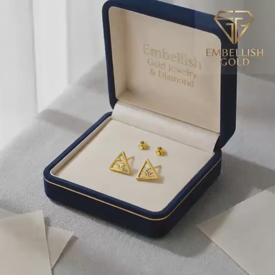 18K Real Gold Triangle Hole Earrings - 18k Gold Earrings - Embellish Gold