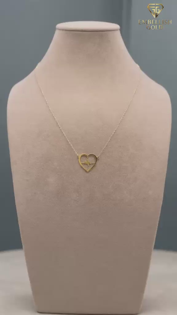 18k Gold Heart with Beat Necklace - 18k Gold Necklace - Embellish Gold Jewelry & Diamond