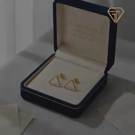 18K Real Gold Hollow Triangle Earrings - 18k Gold Earrings - Embellish Gold