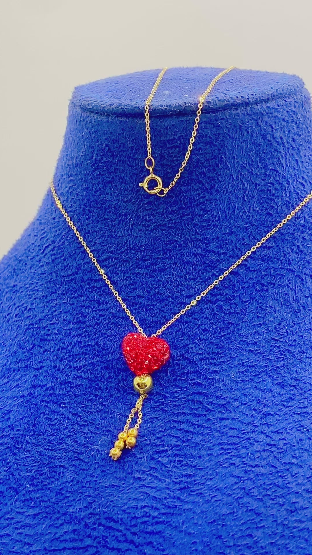 قلادة قلب أحمر سواروفسكي من الذهب الحقيقي عيار 18 قيراط