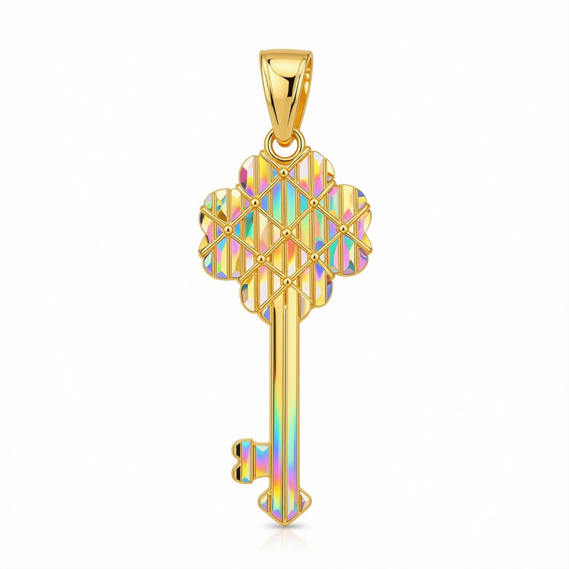 18k Gold 4 Line Petal Key Pendant - 18k Gold Pendant - Embellish Gold Jewelry & Diamond