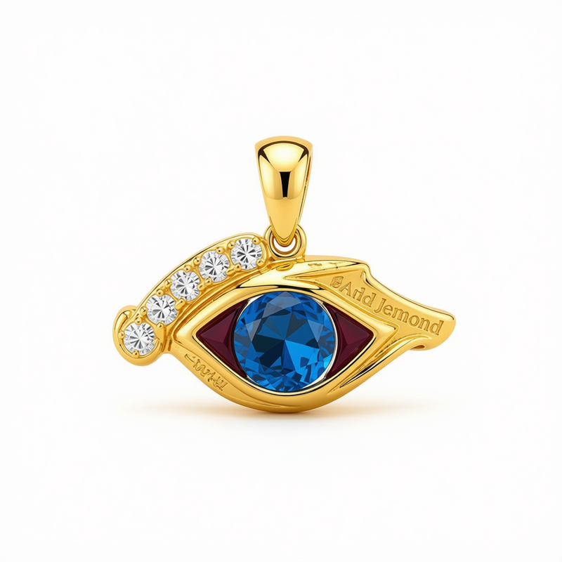 18k Gold Eye Stone Pendant - 18k Gold Pendant - Embellish Gold