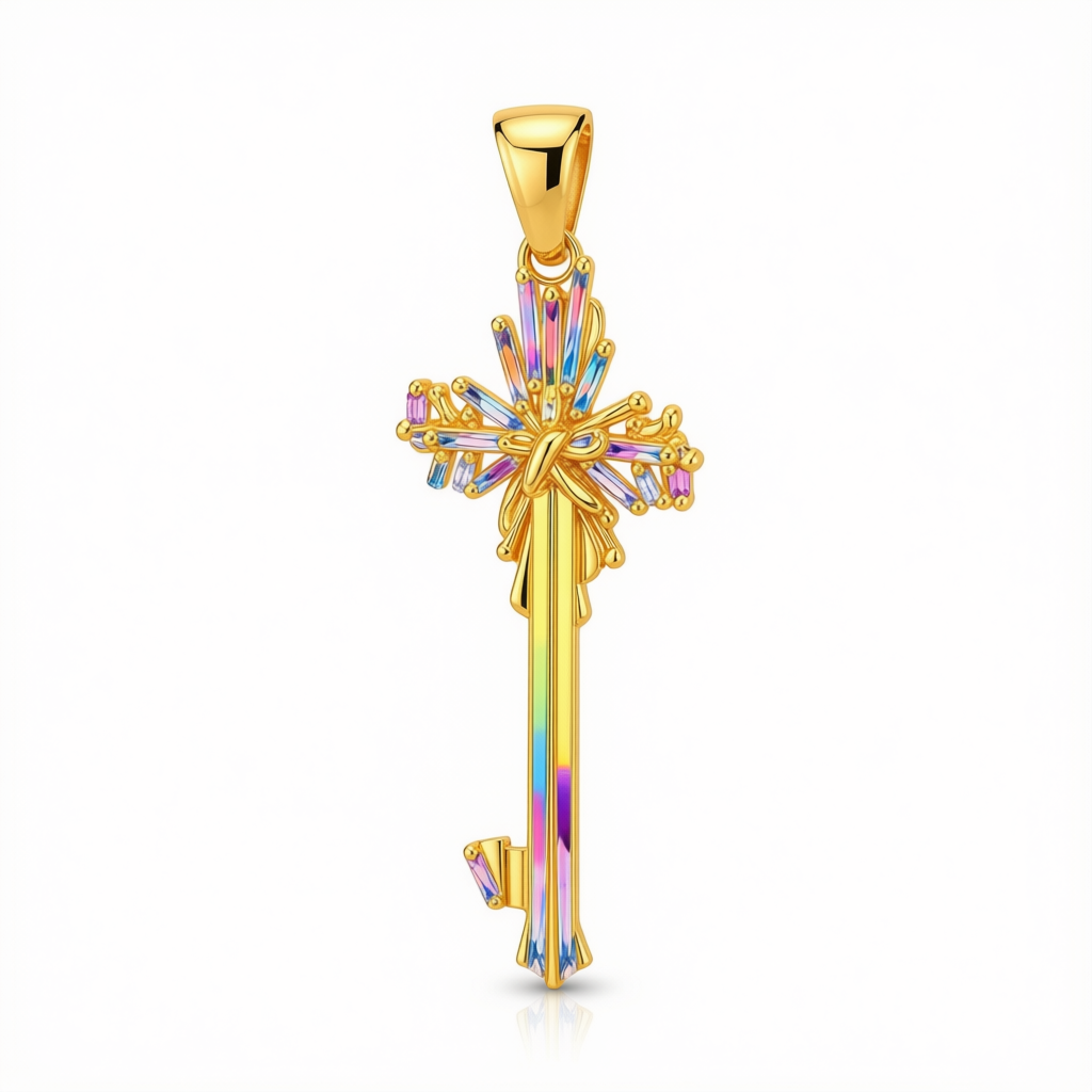 18k Gold 4 Petal Key Pendant - ad collection - Embellish Gold Jewelry & Diamond