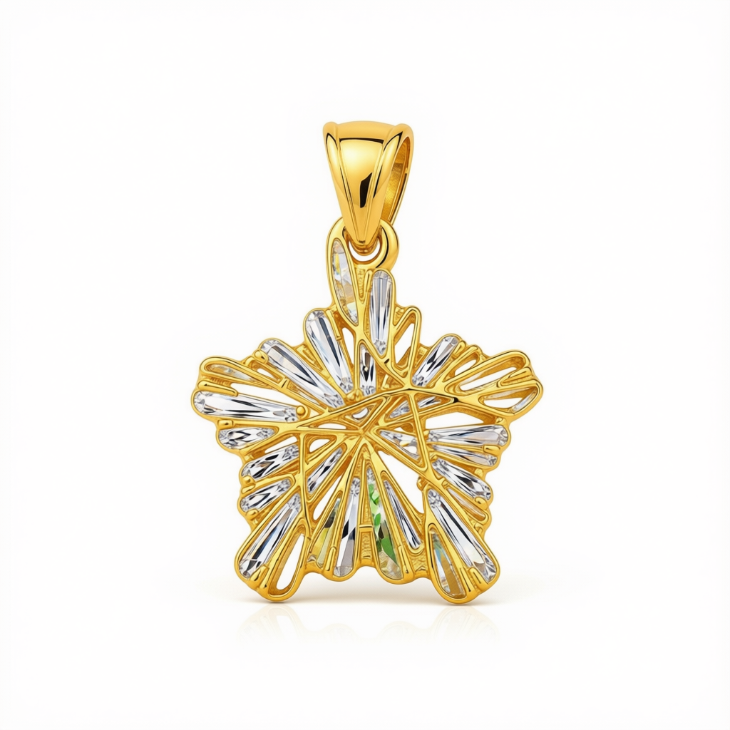 18k Gold Dia Cut Star Pendant - 18k Gold Pendant - Embellish Gold Jewelry & Diamond