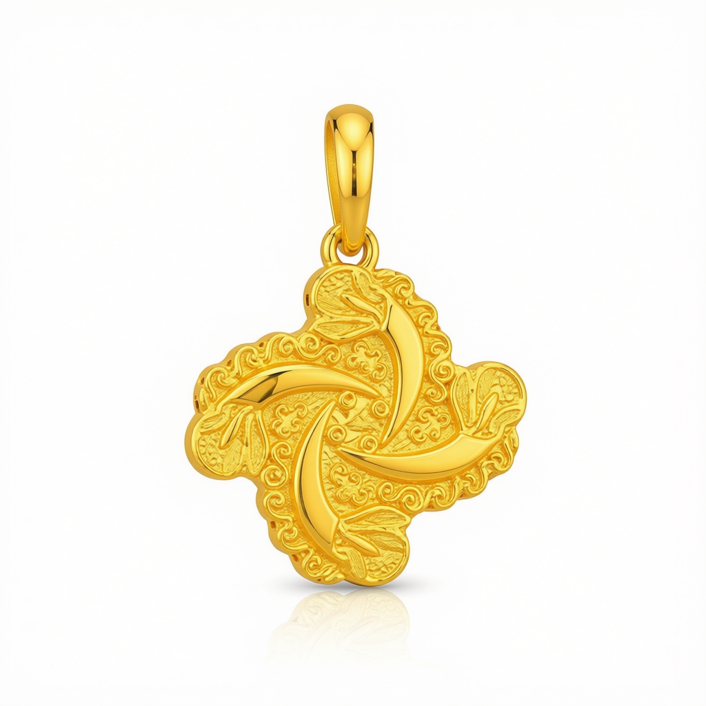 18k Gold Flower Curvy Pendant