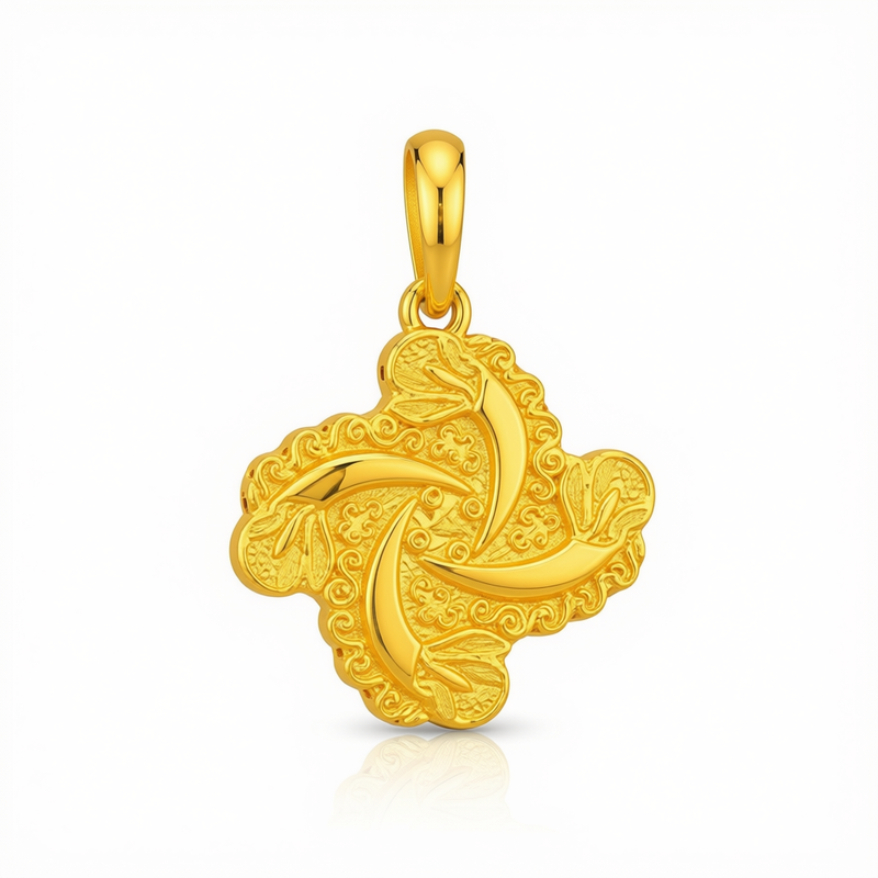 18k Gold Flower Curvy Pendant - Best Seller - Embellish Gold