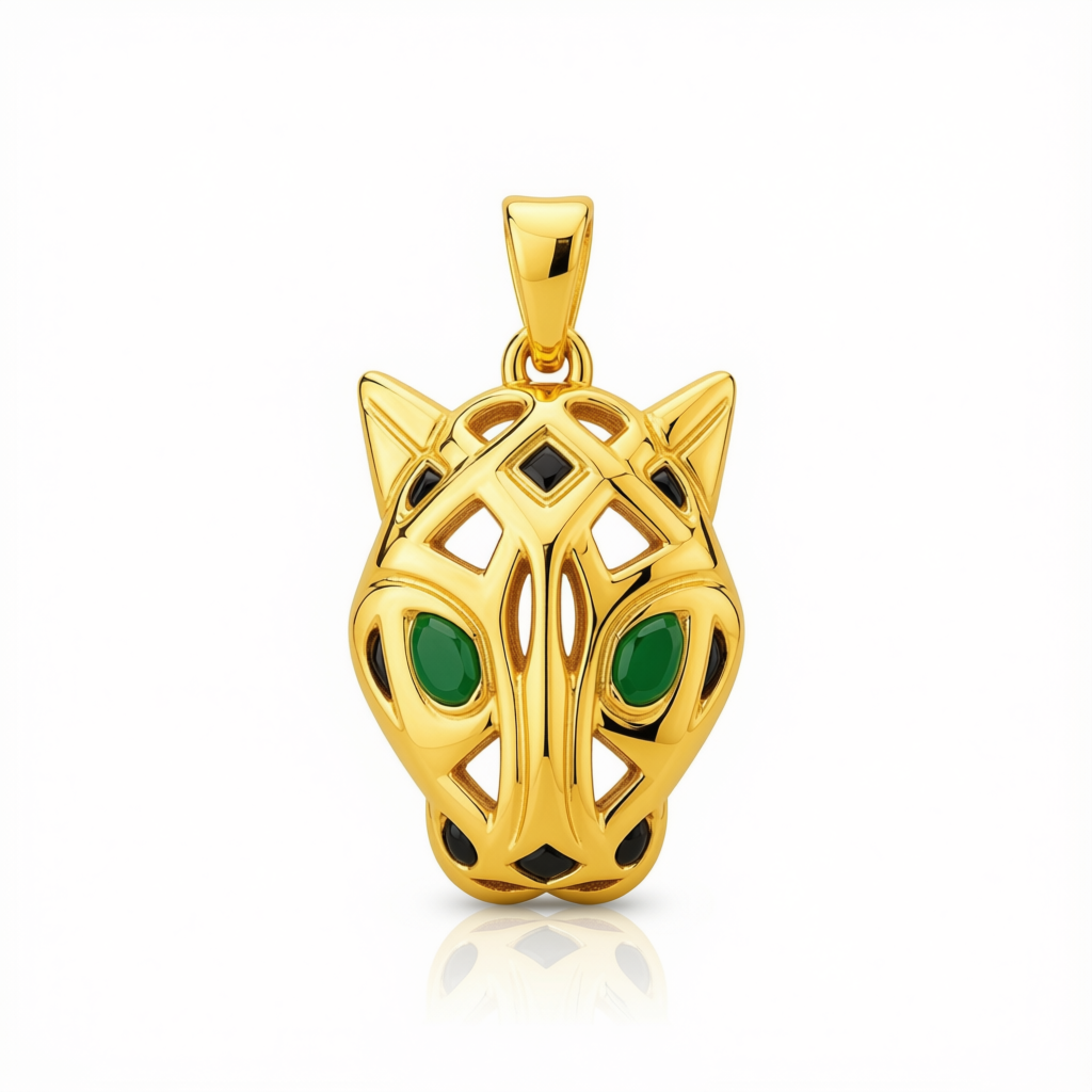 18k Gold Panther Pendant with Black Stone - 18k Gold Pendant - Embellish Gold