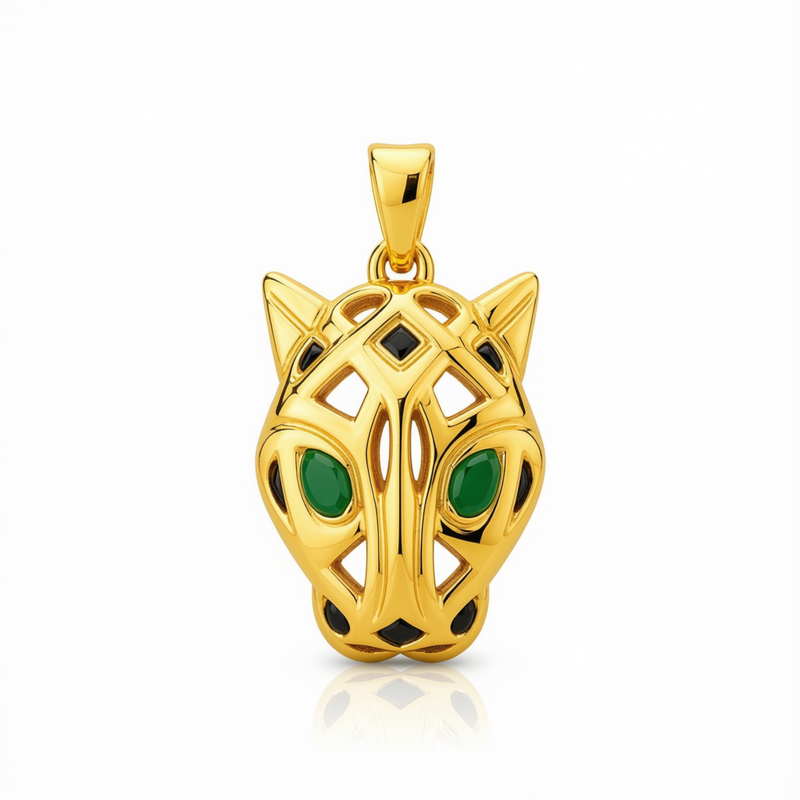 18k Gold Panther Pendant with Black Stone - 18k Gold Pendant - Embellish Gold