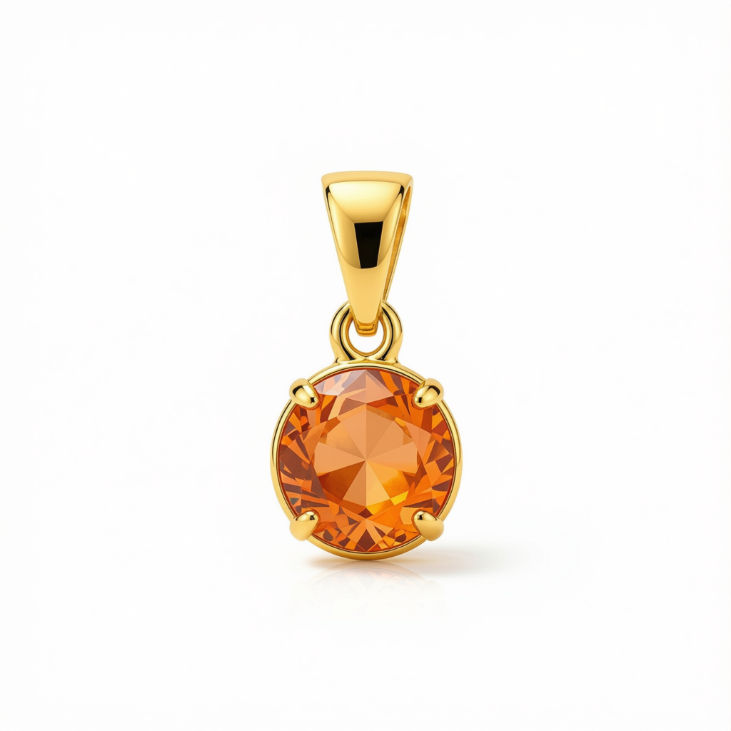 18k Gold Orange Zircon Pendant - 18k Gold Pendant - Embellish Gold Jewelry & Diamond