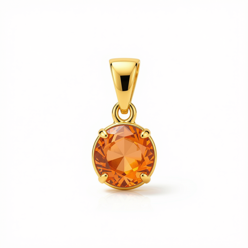 18k Gold Orange Zircon Pendant - 18k Gold Pendant - Embellish Gold Jewelry & Diamond